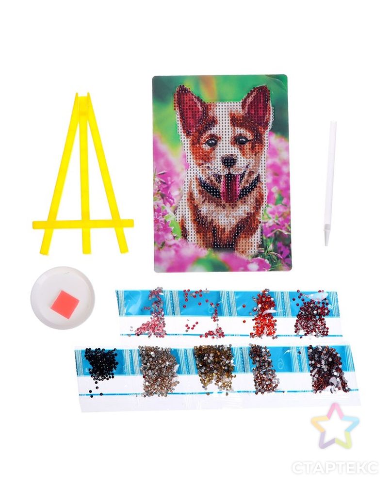 Алмазная мозаика с частичным заполнением на подставке «Собака в цветах» 13х19 см арт. СМЛ-229000-1-СМЛ0007402674 3