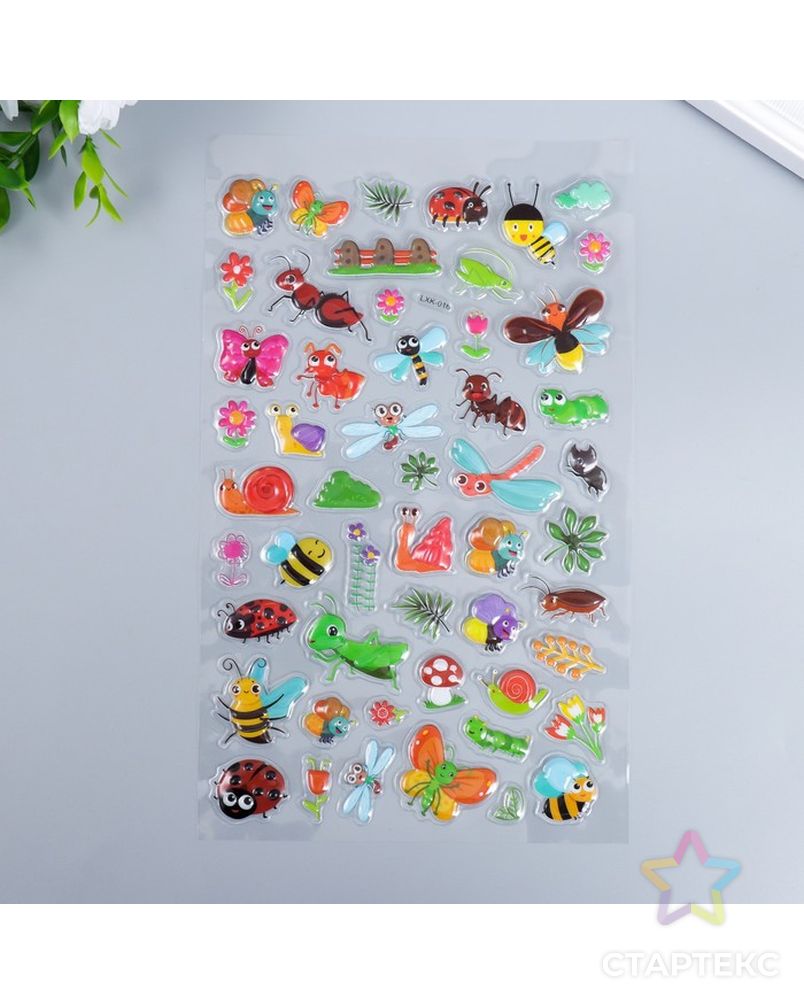 Наклейка пластик объёмные "Животные, насекомые и урожай" МИКС 14,5х25 см арт. СМЛ-220937-1-СМЛ0007402939 2