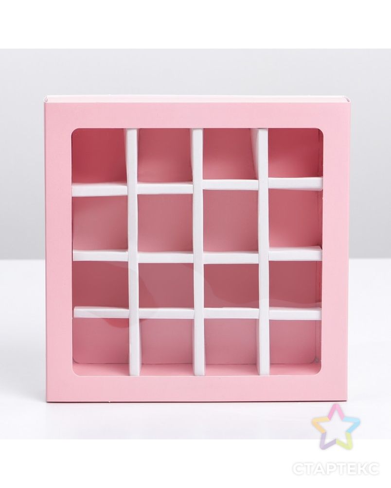 Коробка под 16 конфет с ячейками «Розовая» 17,7 х 17,7 х 3,8 см арт. СМЛ-202353-1-СМЛ0007434745 2