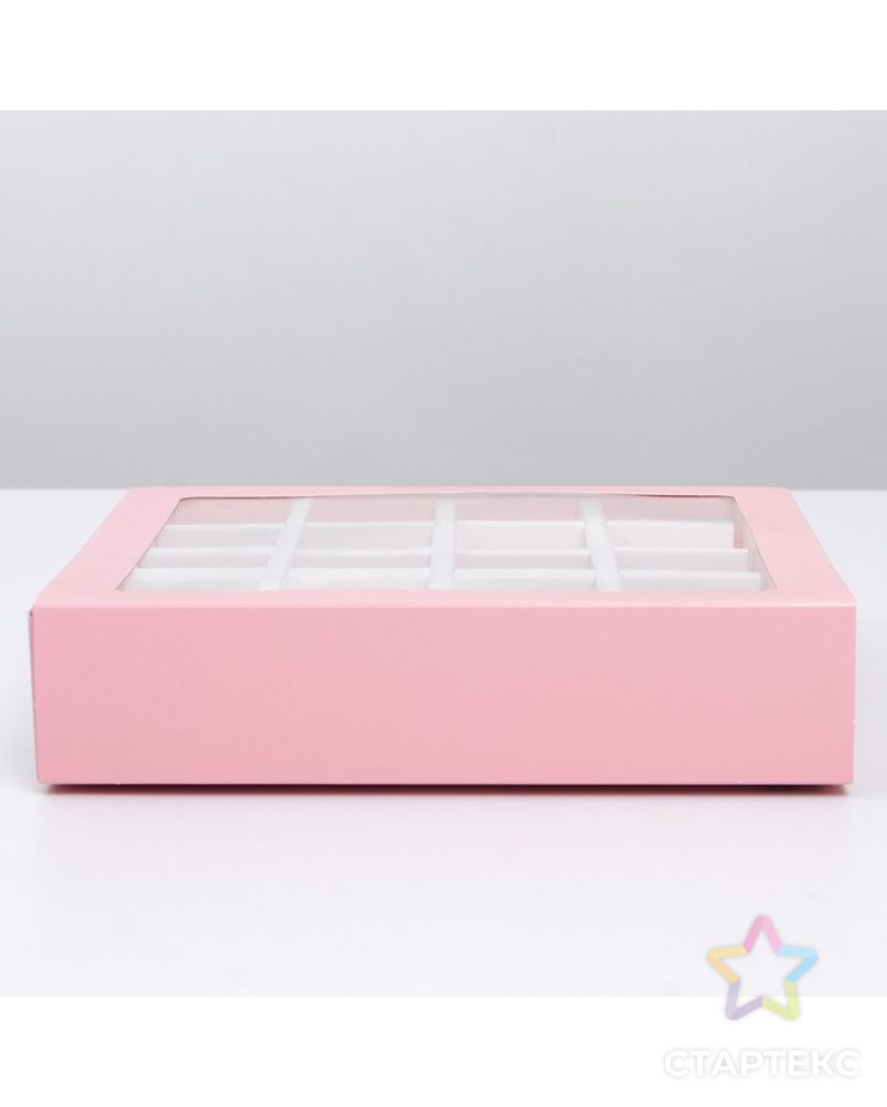 Коробка под 16 конфет с ячейками «Розовая» 17,7 х 17,7 х 3,8 см арт. СМЛ-202353-1-СМЛ0007434745 3