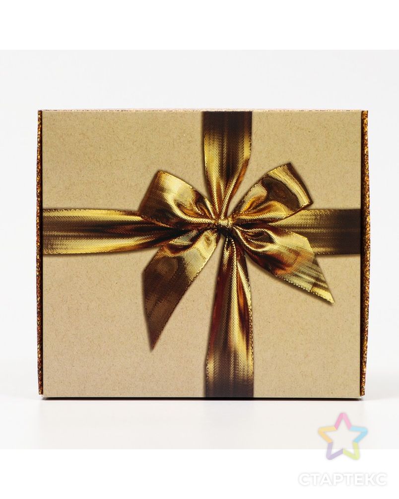 Коробка самосборная "Бант", золотая 20 х 18 х 5 см, арт. СМЛ-195608-1-СМЛ0007441360 2