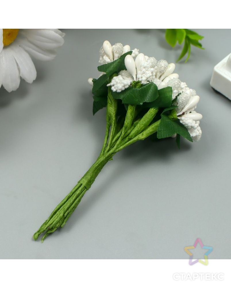Цветы для декорирования ""Соцветие" белоснежный 1 букет=12 цветов 8,5 см арт. СМЛ-222921-1-СМЛ0007445129 2