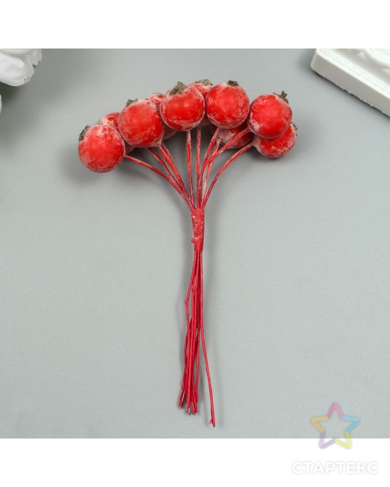 Декор для творчества "Ягодка рябины" 1 букет=10 ягод красно-бордовый иней 10х1,5 см арт. СМЛ-222937-1-СМЛ0007445268 3
