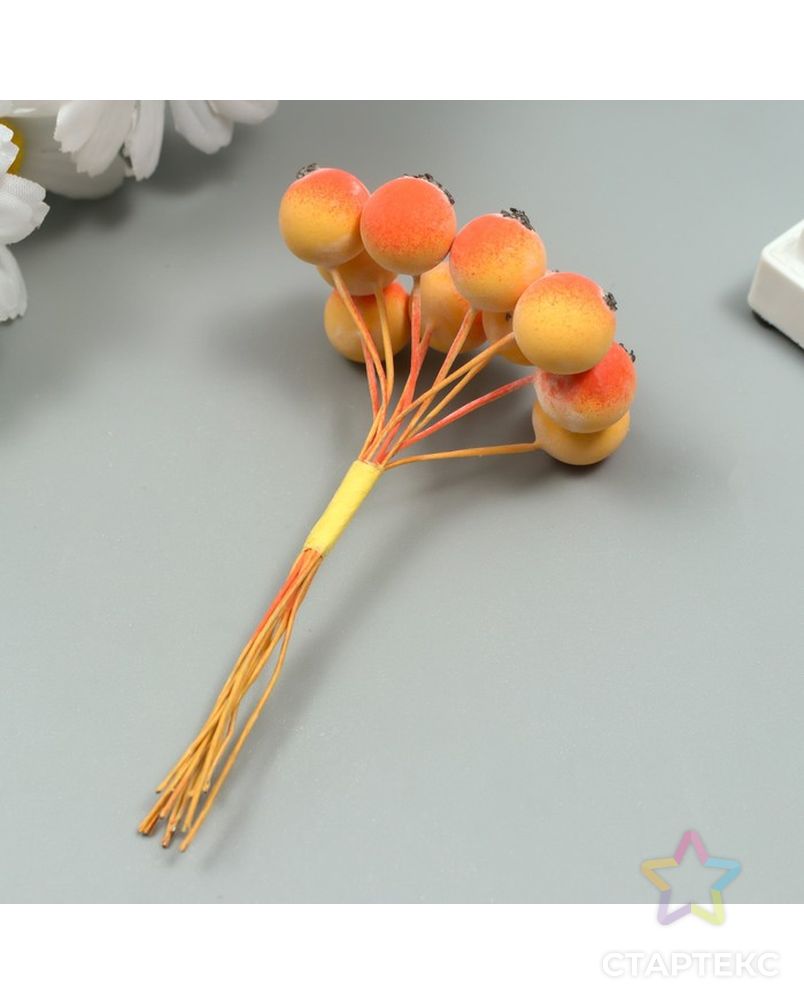 Декор для творчества "Ягодка рябины" 1 букет=10 ягод оранжево-жёлтый 10х1,5 см арт. СМЛ-222938-1-СМЛ0007445269 2