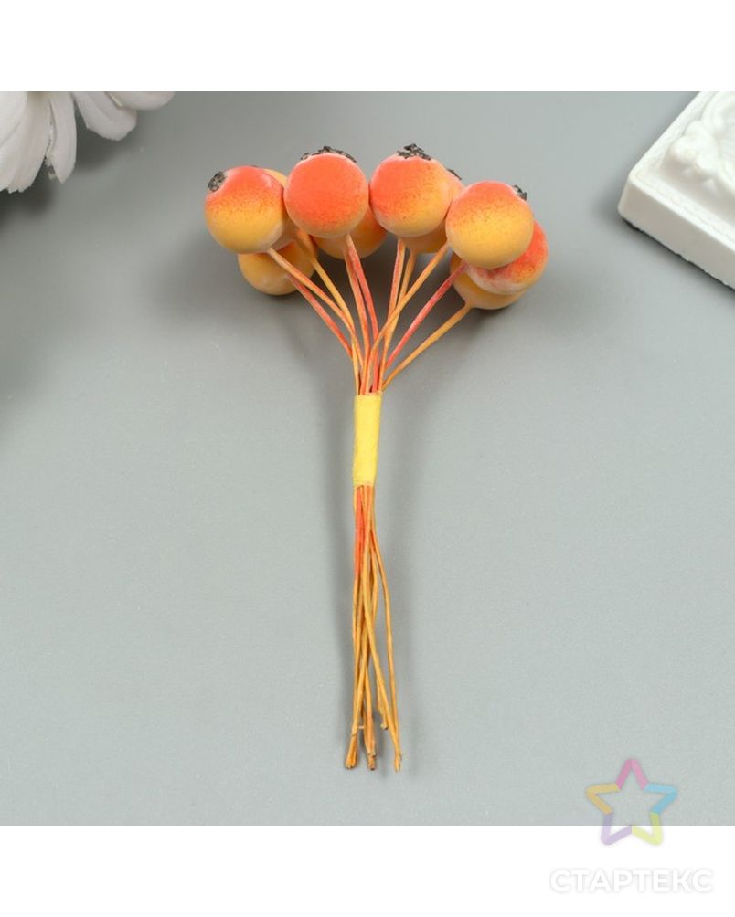 Декор для творчества "Ягодка рябины" 1 букет=10 ягод оранжево-жёлтый 10х1,5 см арт. СМЛ-222938-1-СМЛ0007445269 3