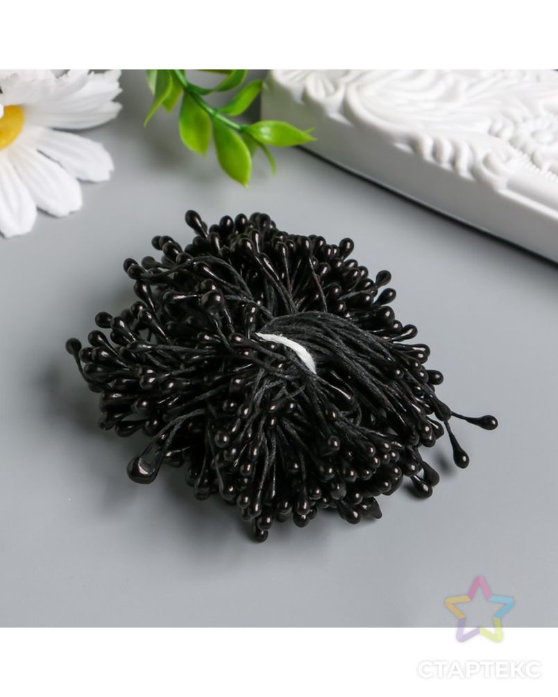 Тычинки для цветов "Капельки глянец чёрные" набор 300 шт длина 6 см арт. СМЛ-224697-1-СМЛ0007445391 2