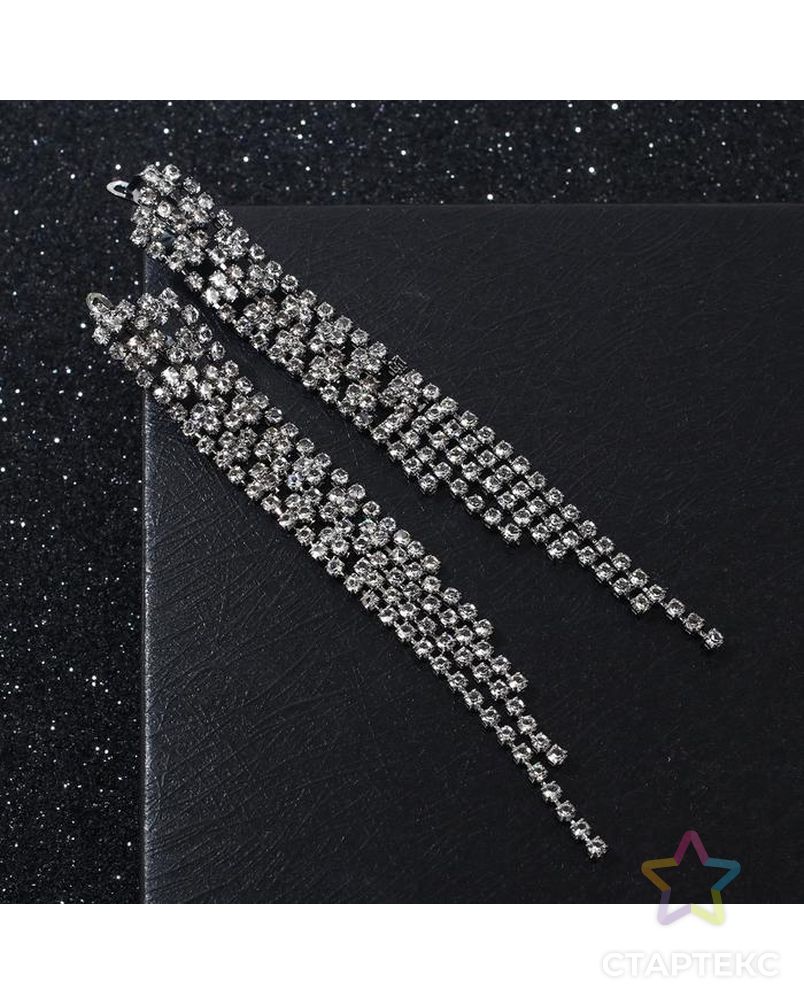 Серьги висячие со стразами "Голливуд" объёмные кристаллы, цвет белый в сером металле арт. СМЛ-188959-1-СМЛ0007449634