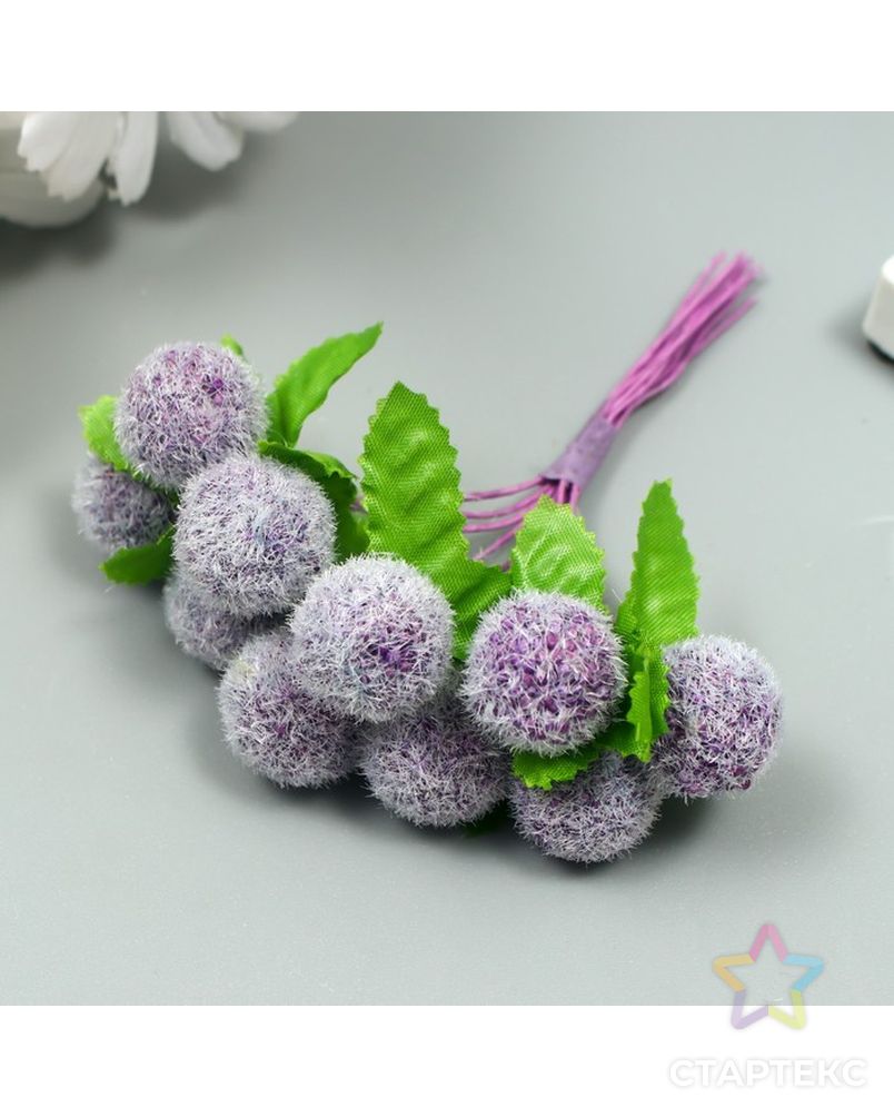 Тычинки для цветов "Шарик мохнатый фиолетовый" d=1,5-2 см 1 букет=10 шт 10 см арт. СМЛ-222990-1-СМЛ0007451656 1
