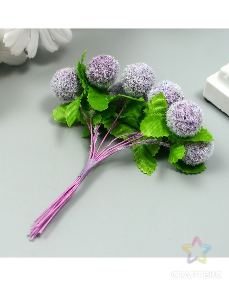 Тычинки для цветов "Шарик мохнатый фиолетовый" d=1,5-2 см 1 букет=10 шт 10 см арт. СМЛ-222990-1-СМЛ0007451656 2