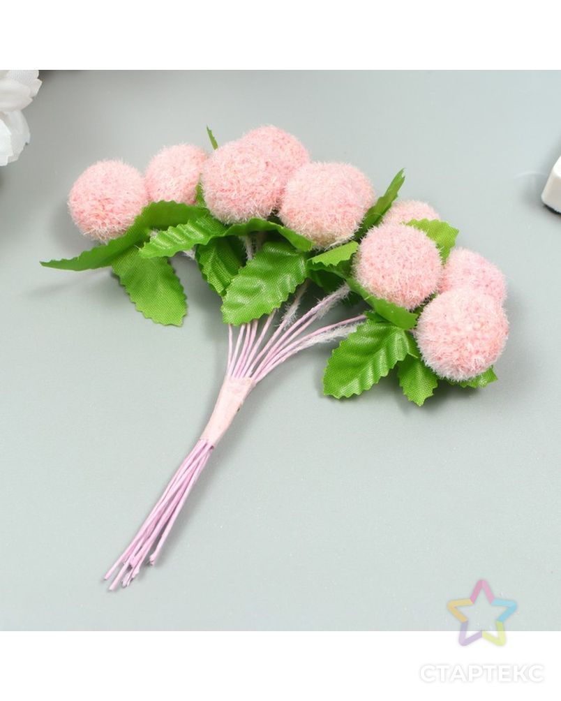 Тычинки для цветов "Шарик мохнатый розовый" d=1,5-2 см 1 букет=10 шт 10 см арт. СМЛ-222991-1-СМЛ0007451657 2