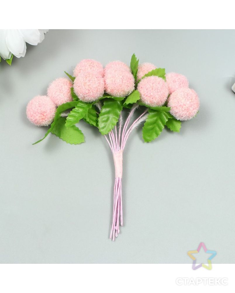 Тычинки для цветов "Шарик мохнатый розовый" d=1,5-2 см 1 букет=10 шт 10 см арт. СМЛ-222991-1-СМЛ0007451657 3