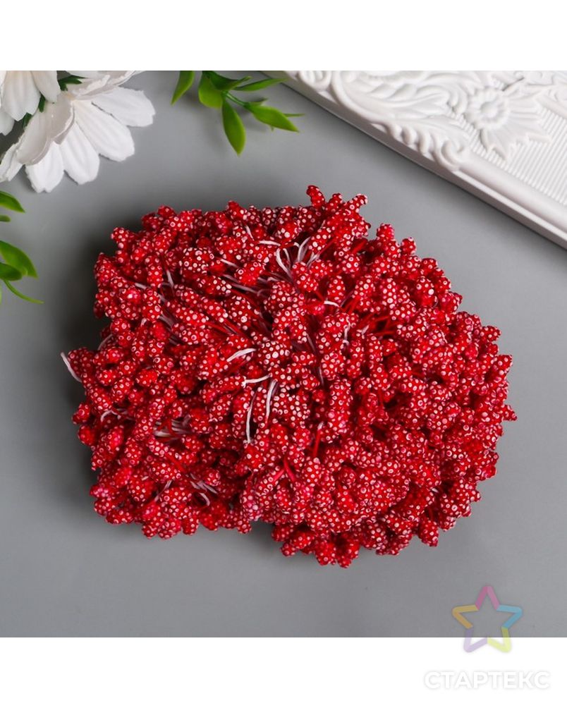 Тычинки для цветов "Капельки пузырьковые красные" 4х7 мм набор 700 шт длина 6,5 см арт. СМЛ-224754-1-СМЛ0007459483 1