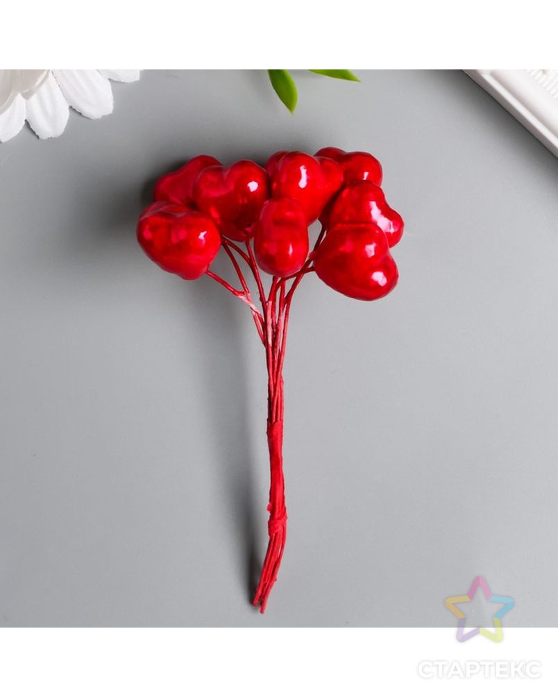 Декор для творчества "Сердечки" красный 1 букет=10 шт 10 см арт. СМЛ-224761-1-СМЛ0007459490 3