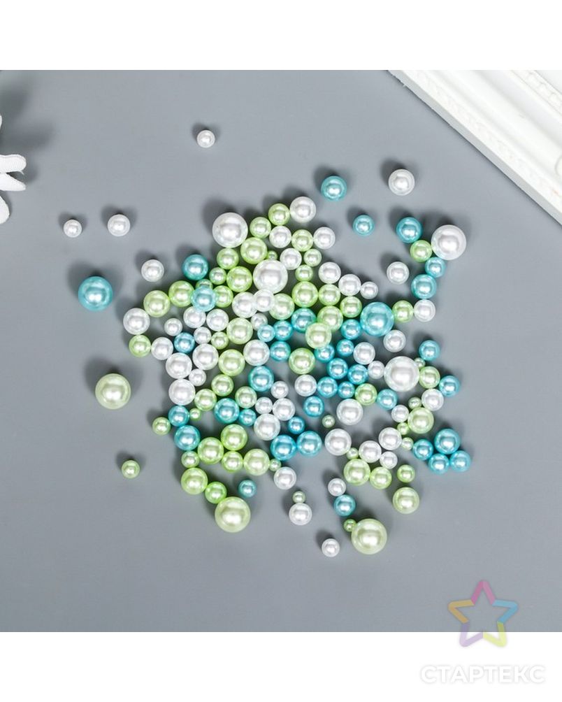 Декор для творчества пластик "Шарики. Зелёно-голубые. Ассорти" d=1,5-8 мм, набор 10 гр арт. СМЛ-221765-1-СМЛ0007459541 1
