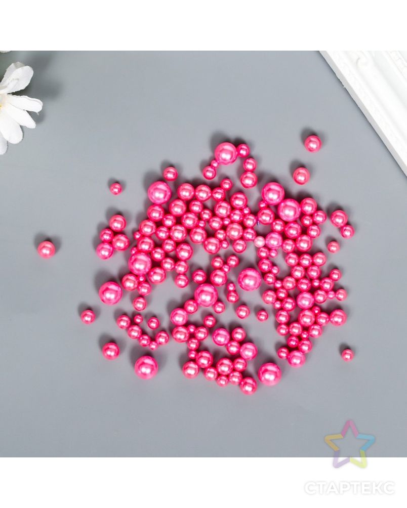 Декор для творчества пластик "Шарики. Ярко-розовые" d=1,5-8 мм, набор 10 гр арт. СМЛ-221775-1-СМЛ0007459559 1