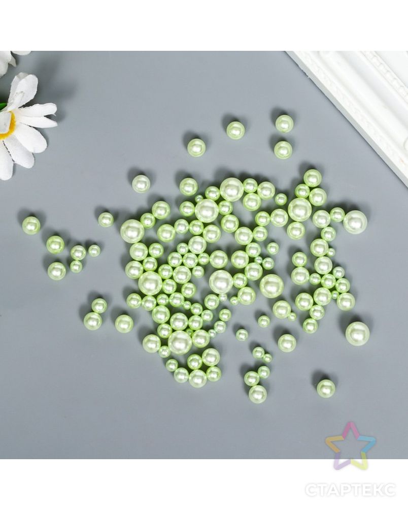 Декор для творчества пластик "Шарики. Светлая зелень" d=1,5-8 мм, набор 10 гр арт. СМЛ-221781-1-СМЛ0007459565 1
