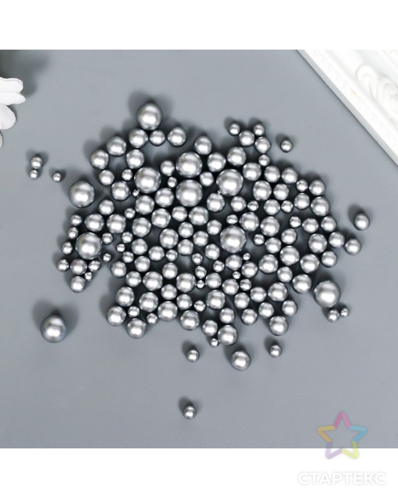 Декор для творчества пластик "Шарики. Матовое серебро" d=1,5-8 мм, набор 10 гр арт. СМЛ-221784-1-СМЛ0007459569 1