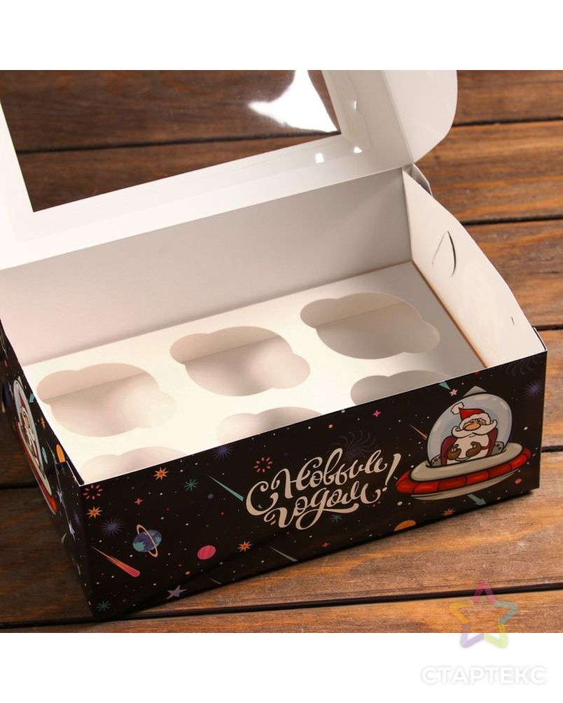 Упаковка на 6 капкейков с окном "Космический Дед Мороз», 25 х 17 х 10 см арт. СМЛ-190398-1-СМЛ0007464676 3