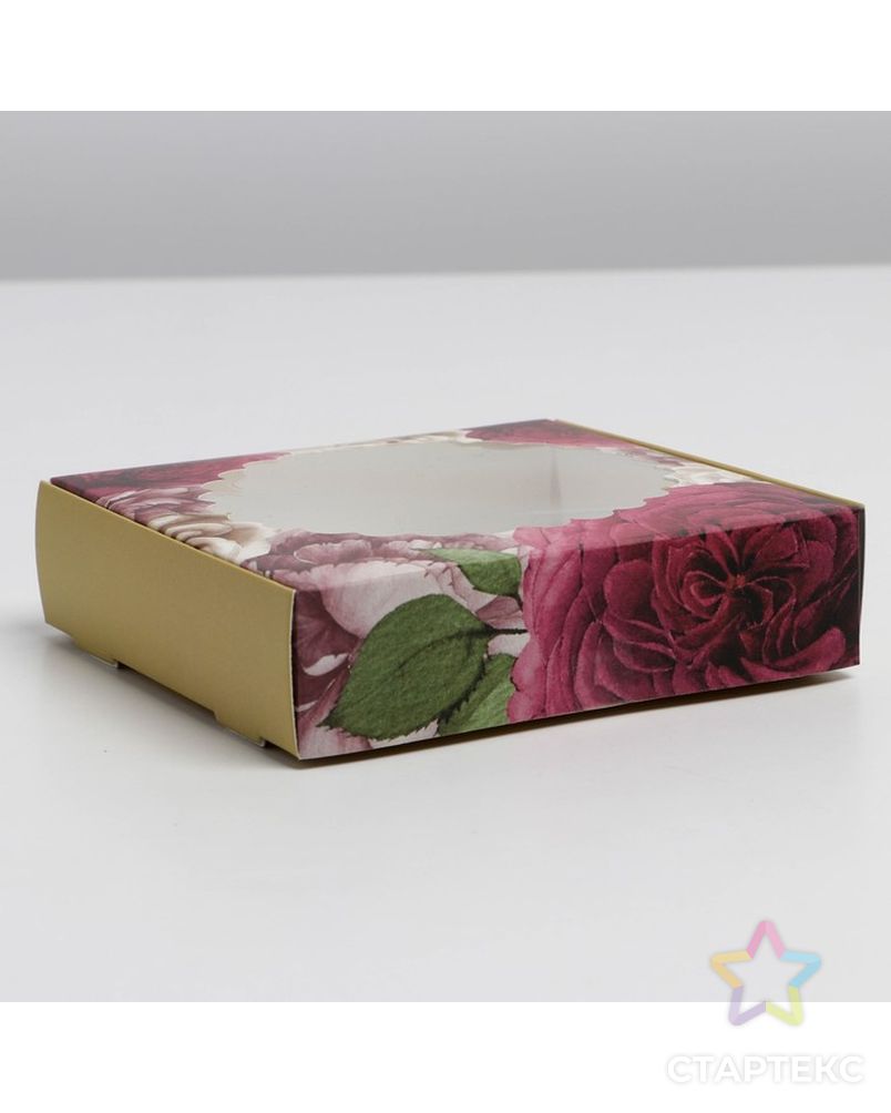 Коробка для макарун с низкими бортами "Цветочная", 11× 11× 3 см арт. СМЛ-224007-1-СМЛ0007474660 1