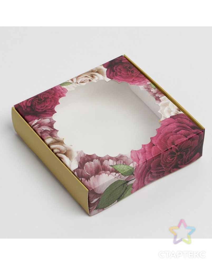 Коробка для макарун с низкими бортами "Цветочная", 11× 11× 3 см арт. СМЛ-224007-1-СМЛ0007474660 2