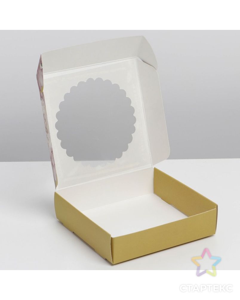 Коробка для макарун с низкими бортами "Цветочная", 11× 11× 3 см арт. СМЛ-224007-1-СМЛ0007474660 3