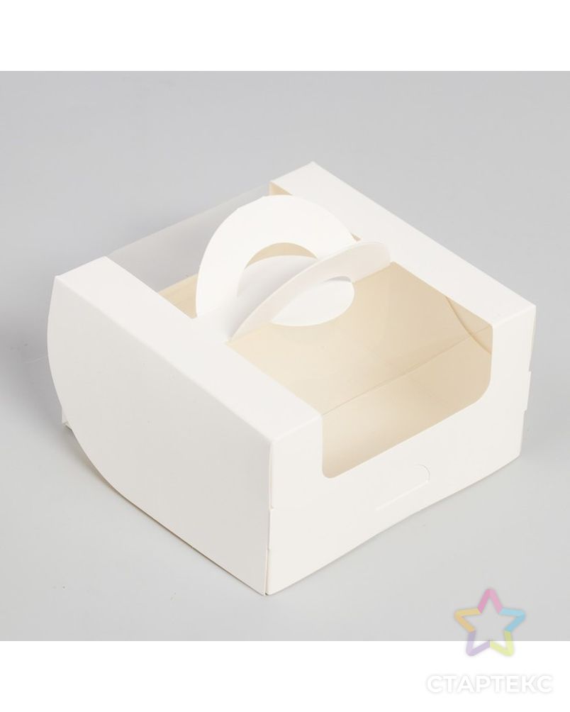 Коробка складная с окном под бенто-торт, белая, 14 х 14 х 8 см арт. СМЛ-190401-1-СМЛ0007479581 1