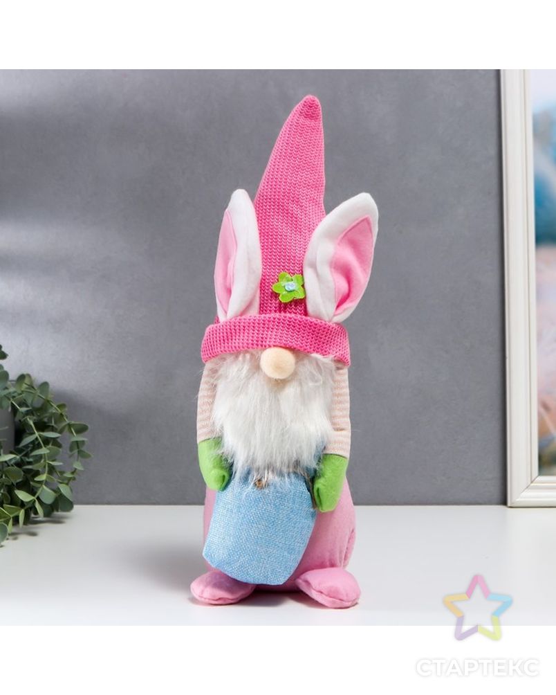 Кукла интерьерная "Гном в шапке с зайчьими ушами, с мешком" розовый 40х14 см арт. СМЛ-225660-1-СМЛ0007509601 1