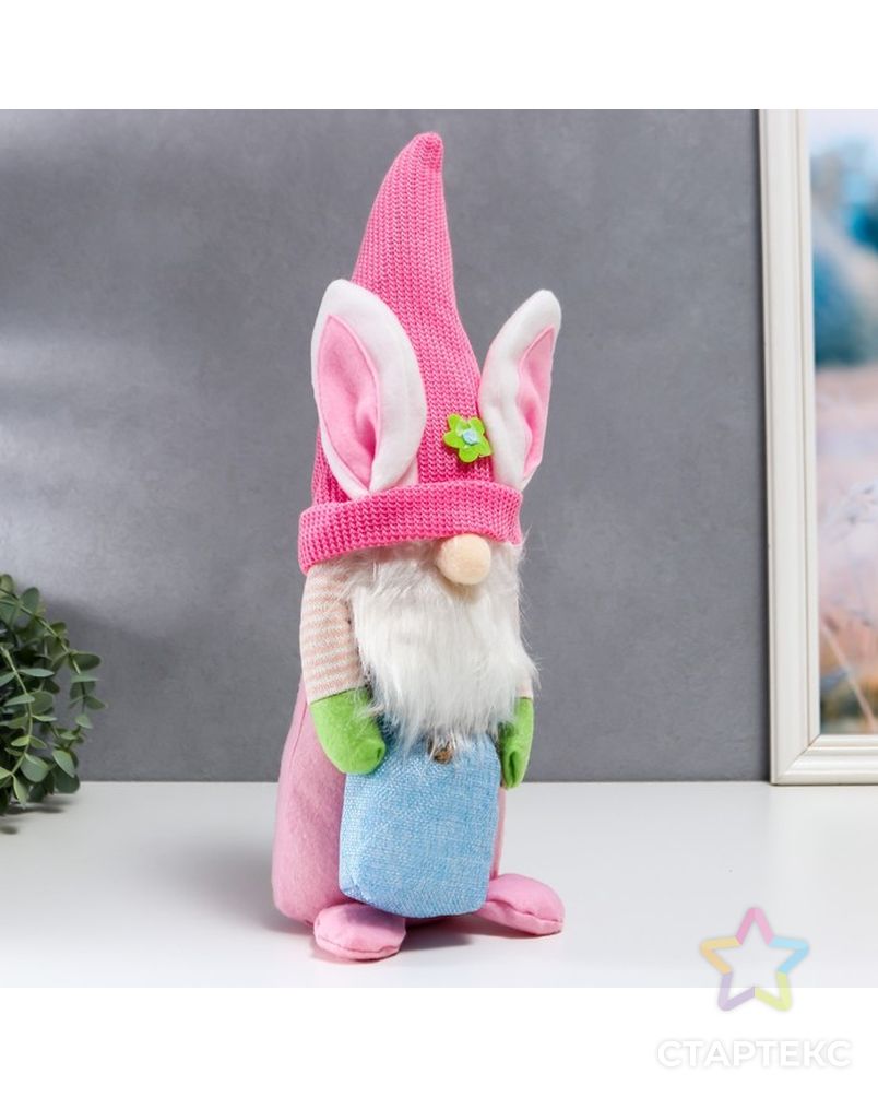 Кукла интерьерная "Гном в шапке с зайчьими ушами, с мешком" розовый 40х14 см арт. СМЛ-225660-1-СМЛ0007509601 2