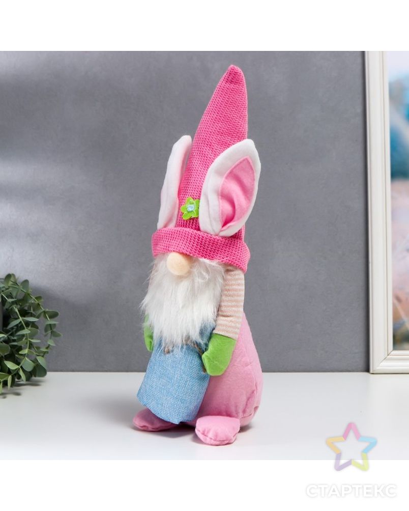Кукла интерьерная "Гном в шапке с зайчьими ушами, с мешком" розовый 40х14 см арт. СМЛ-225660-1-СМЛ0007509601 3
