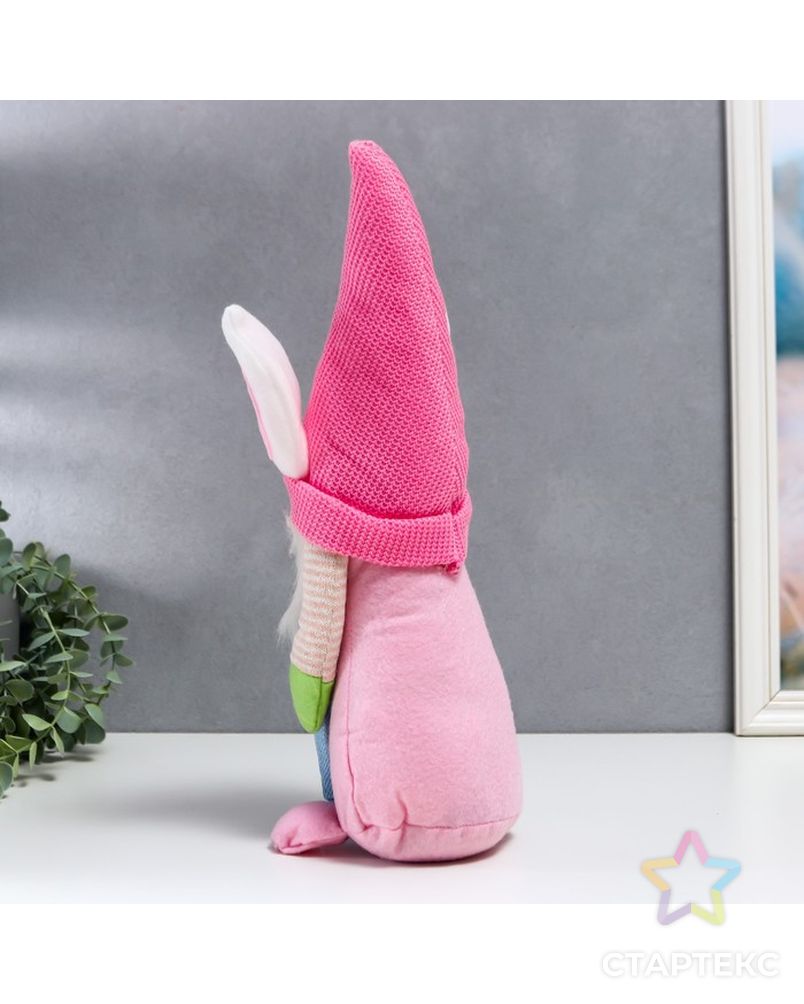 Кукла интерьерная "Гном в шапке с зайчьими ушами, с мешком" розовый 40х14 см арт. СМЛ-225660-1-СМЛ0007509601 4