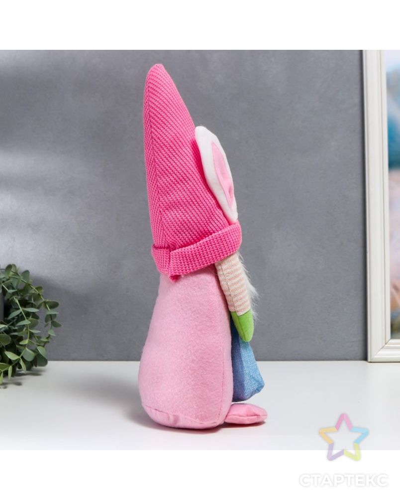 Кукла интерьерная "Гном в шапке с зайчьими ушами, с мешком" розовый 40х14 см арт. СМЛ-225660-1-СМЛ0007509601 5