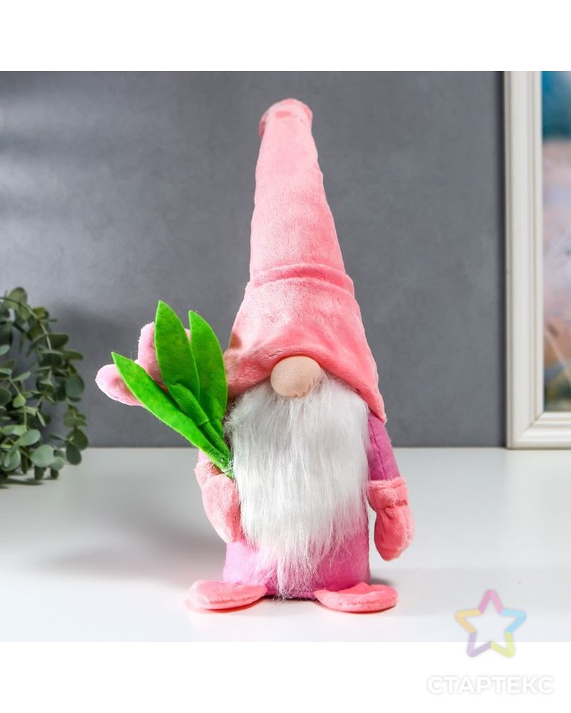 Кукла интерьерная "Гном с тюльпанами" розовый 37х8х6 см арт. СМЛ-225664-1-СМЛ0007509605 1