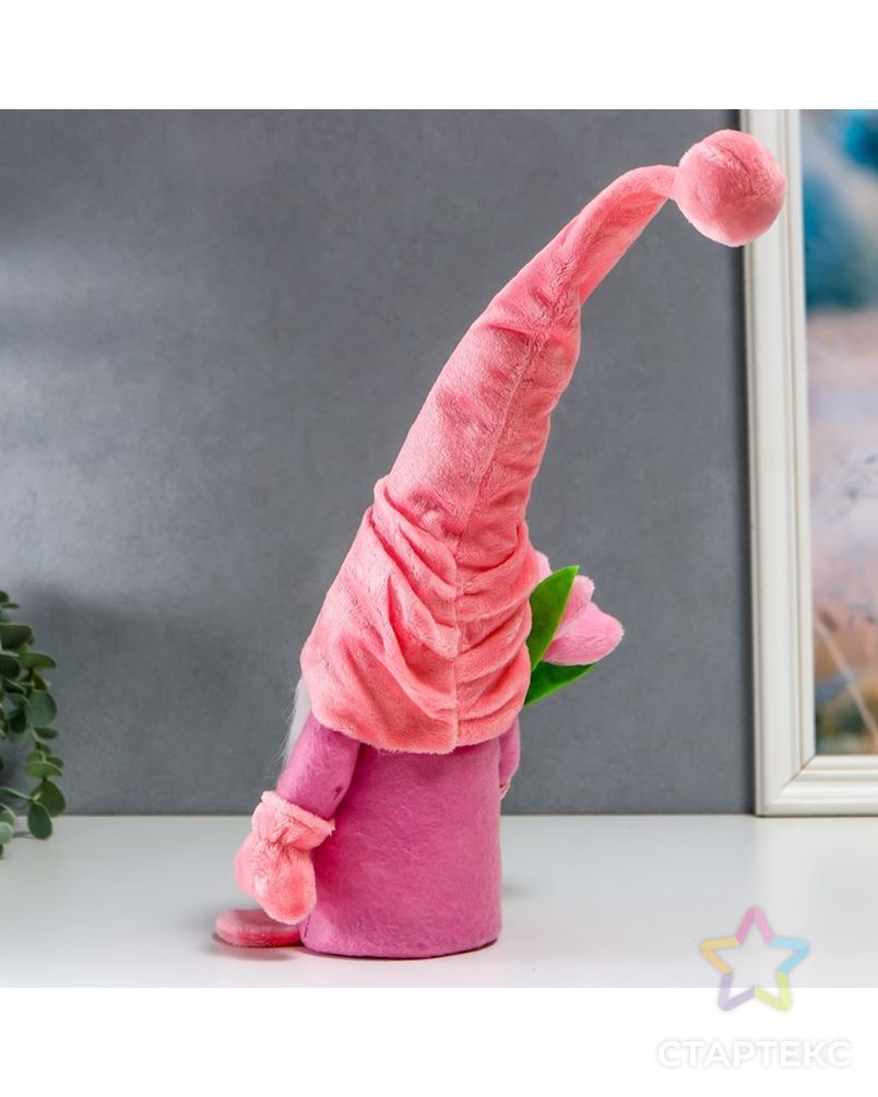 Кукла интерьерная "Гном с тюльпанами" розовый 37х8х6 см арт. СМЛ-225664-1-СМЛ0007509605 4