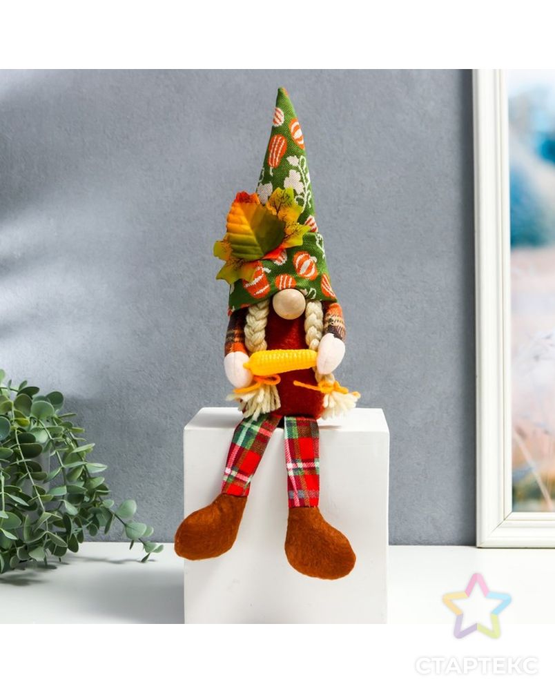 Кукла интерьерная "Бабуля в колпаке с листьями, с кукурузой" длинные ножки 35х6х7 см арт. СМЛ-229518-1-СМЛ0007510618 1