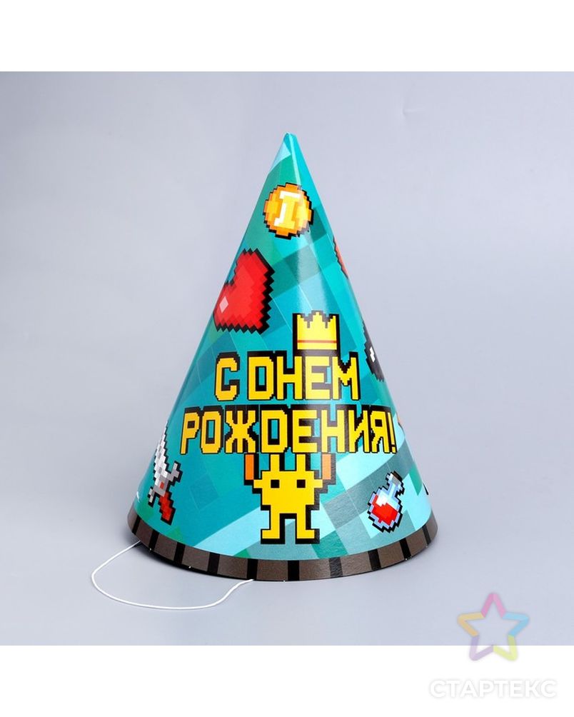 Колпак бумажный Game Time, пиксели, 6 шт арт. СМЛ-199135-1-СМЛ0007534148