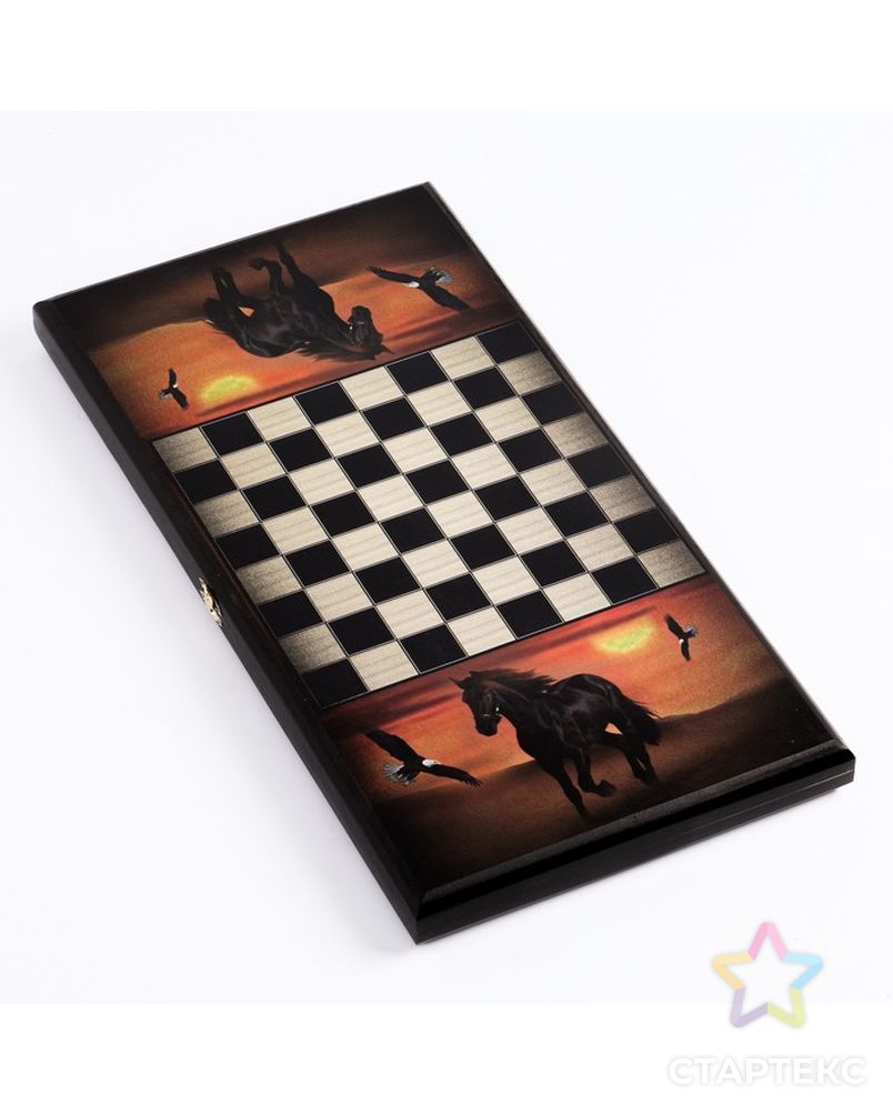 Нарды "Жеребец", деревянная доска 50 x 50 см, с полем для игры в шашки арт. СМЛ-219403-1-СМЛ0007559146 3