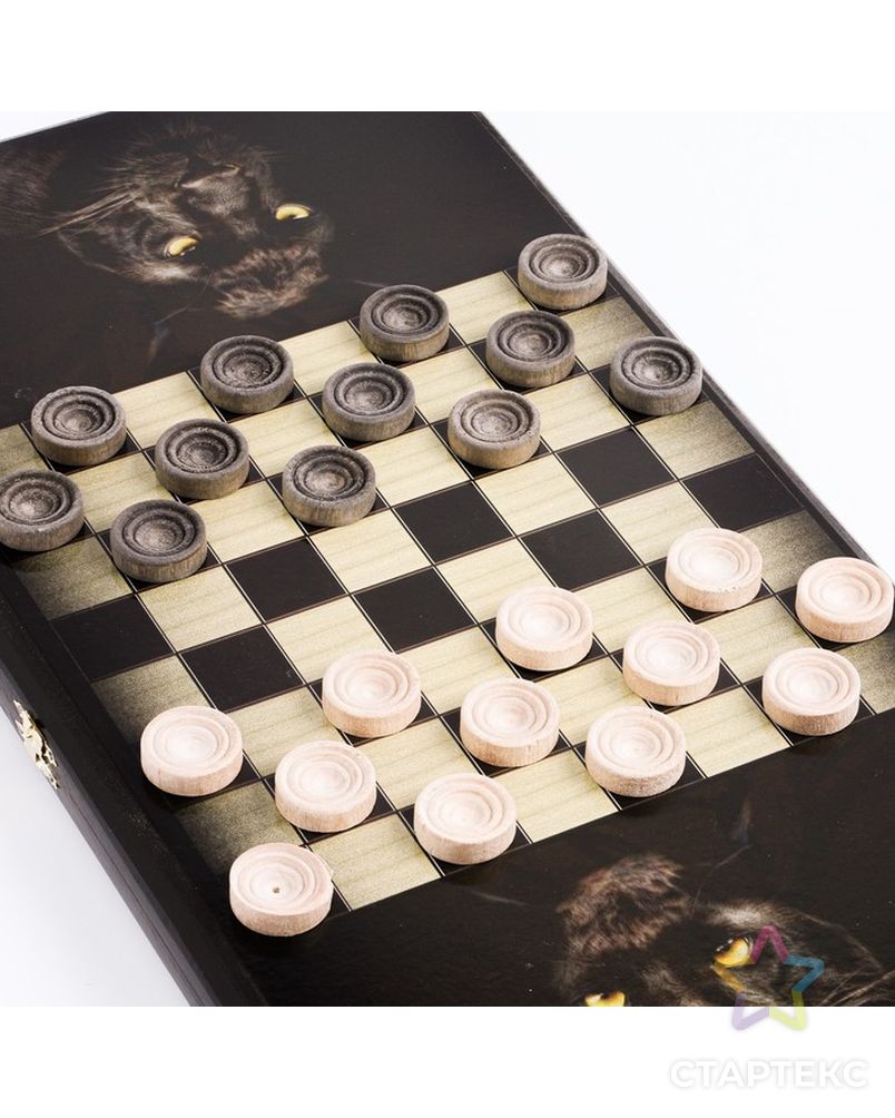 Нарды "Пантера", деревянная доска 50 x 50 см, с полем для игры в шашки арт. СМЛ-219404-1-СМЛ0007559148 9