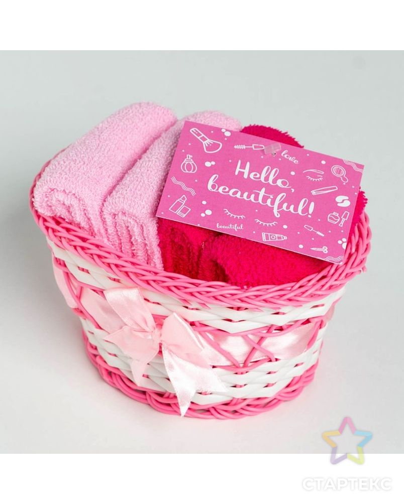 Набор полотенец в корзинке Этель "Hello, Beautiful" 30х30шт - 4 шт, цв. розовый, 100%хл арт. СМЛ-200013-1-СМЛ0007575190 6