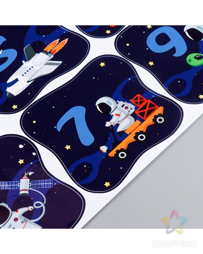 Наклейка пластик интерьерная цветная "Цифры и космонавты в космосе" 34х89 см арт. СМЛ-228936-1-СМЛ0007599476 3