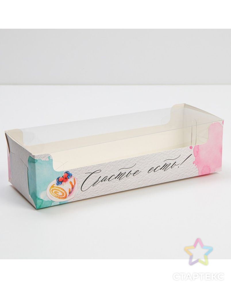 Коробка для кондитерских изделий с PVC крышкой «Счастье есть!», 30 х 8 х 11 см арт. СМЛ-231368-1-СМЛ0007601750 1