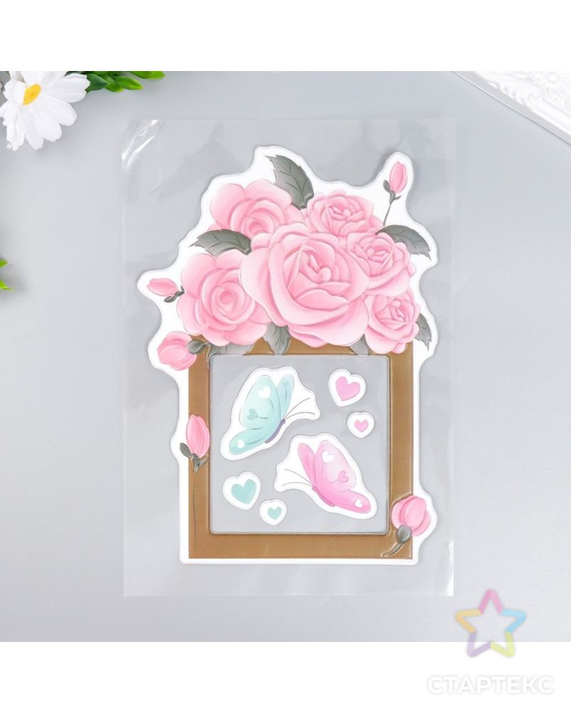 Наклейка на выключатель "Розы и бабочки" окно 8,5х8,5 см, объемная 26х16,5 см арт. СМЛ-228958-1-СМЛ0007608466 1