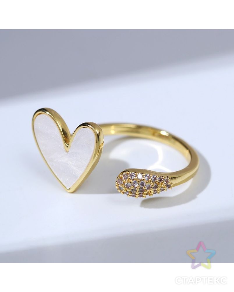 Кольцо "Сердце" мультяшное, цвет белый в золоте арт. СМЛ-214753-1-СМЛ0007644040 1