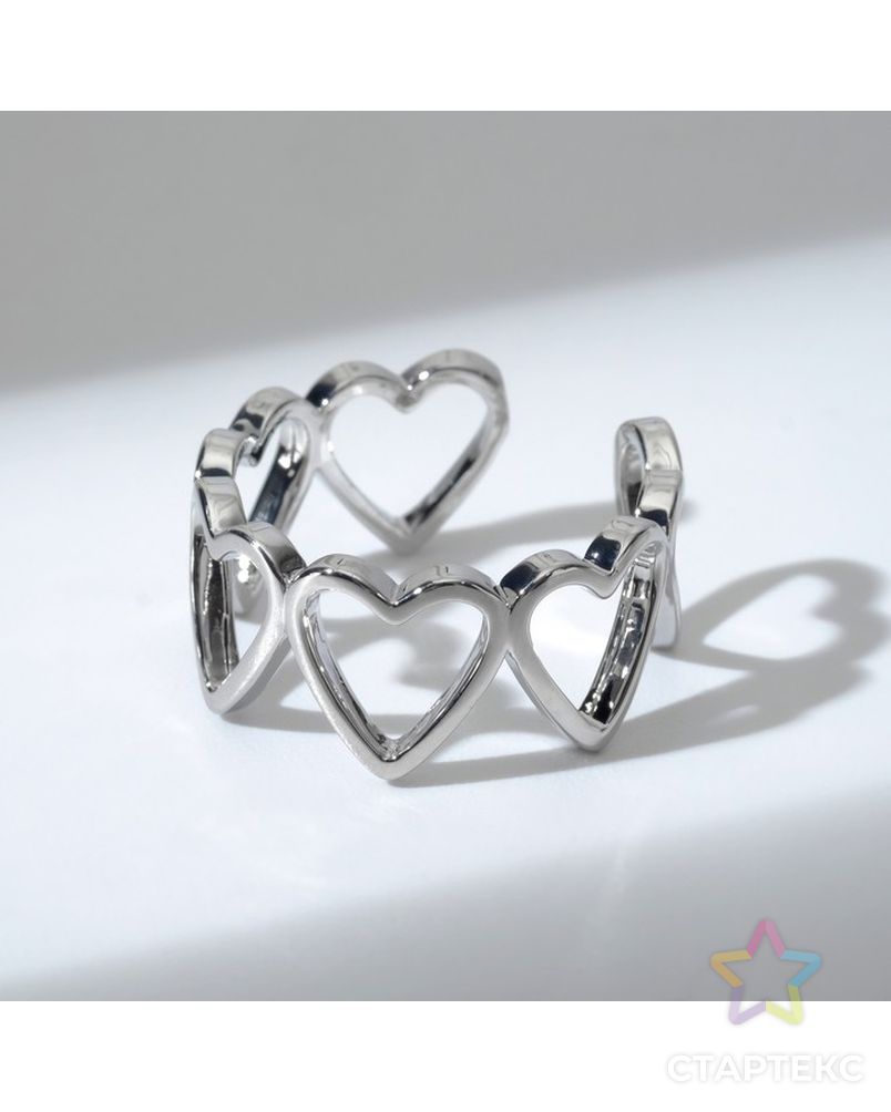 Кольцо "Сердце" ряд, цвет серебро, безразмерное арт. СМЛ-215552-1-СМЛ0007644284 1