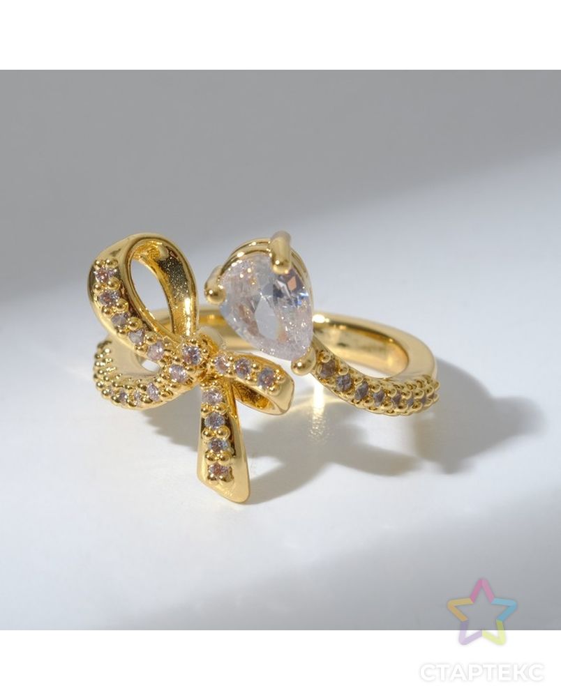 Кольцо "Бантик" с сердечком, цвет белый в золоте, безразмерное арт. СМЛ-216731-1-СМЛ0007644561 1