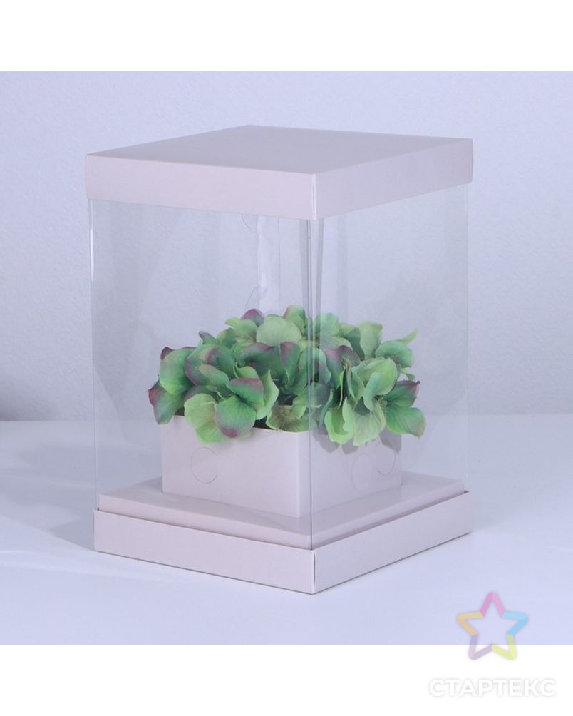 Коробка для цветов с вазой и PVC окнами складная «Серая», 16 х 23 х 16 см арт. СМЛ-221684-1-СМЛ0007647587 2