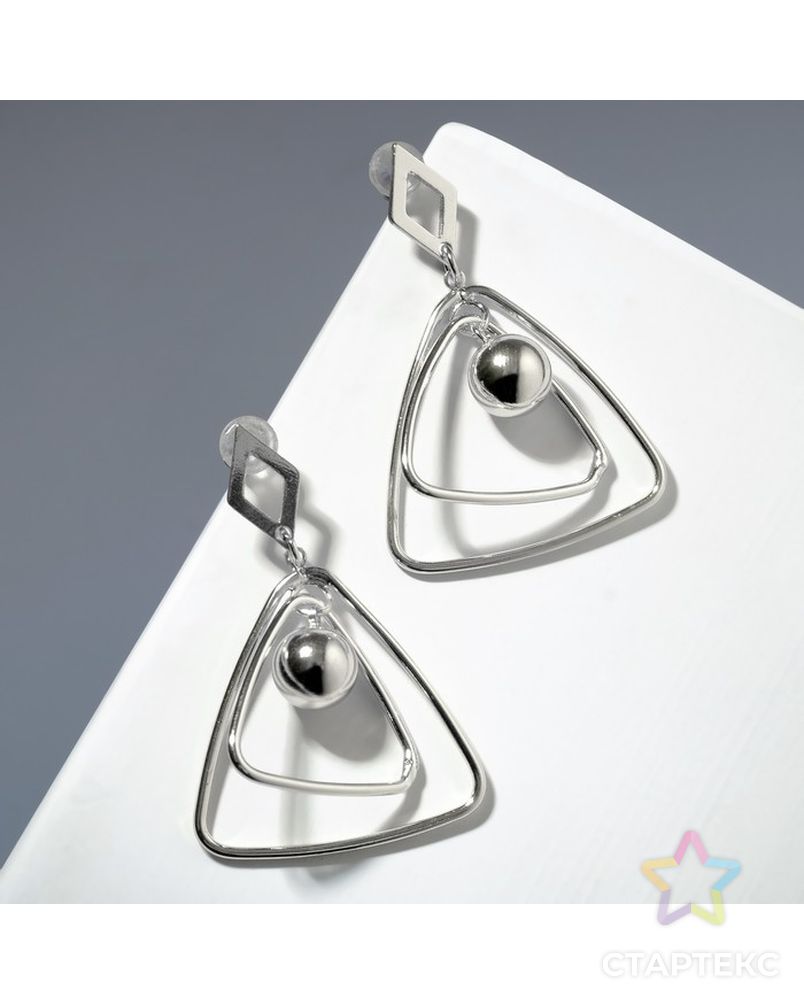 Серьги металл "Треугольники" с бусиной, цвет серебро арт. СМЛ-221113-1-СМЛ0007664650 1
