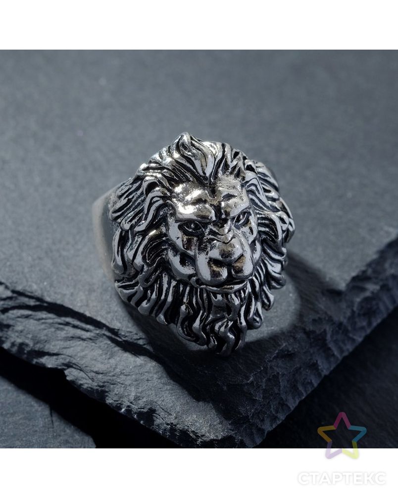 Кольцо "Перстень" лев, цвет чернёное серебро, безразмерное арт. СМЛ-218727-1-СМЛ0007664807 1