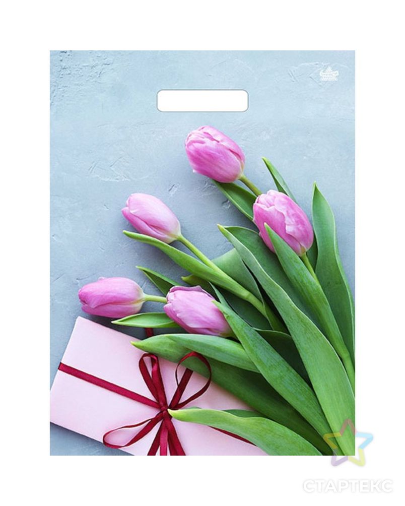Пакет "Тюльпаны в подарок", полиэтиленовый с вырубной ручкой, 31х40 см, 60 мкм арт. СМЛ-216838-1-СМЛ0007669463 1