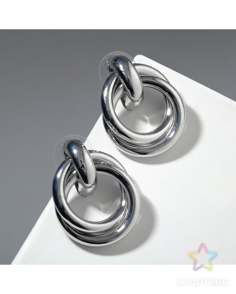 Серьги металл "Боттега" два овала, цвет серебро арт. СМЛ-221297-1-СМЛ0007696505 1