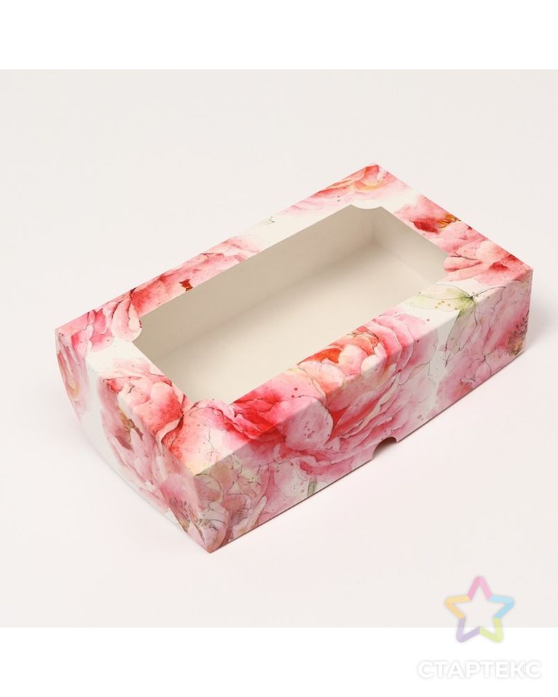 Коробка складная под зефир с окном "Розовые цветы", 25 х 15 х 7 см арт. СМЛ-226517-1-СМЛ0007730333 2